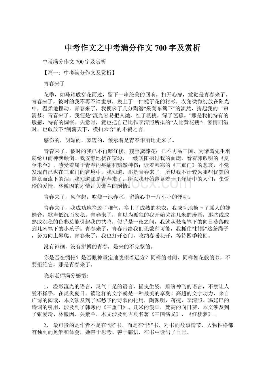 中考作文之中考满分作文700字及赏析Word文档格式.docx_第1页