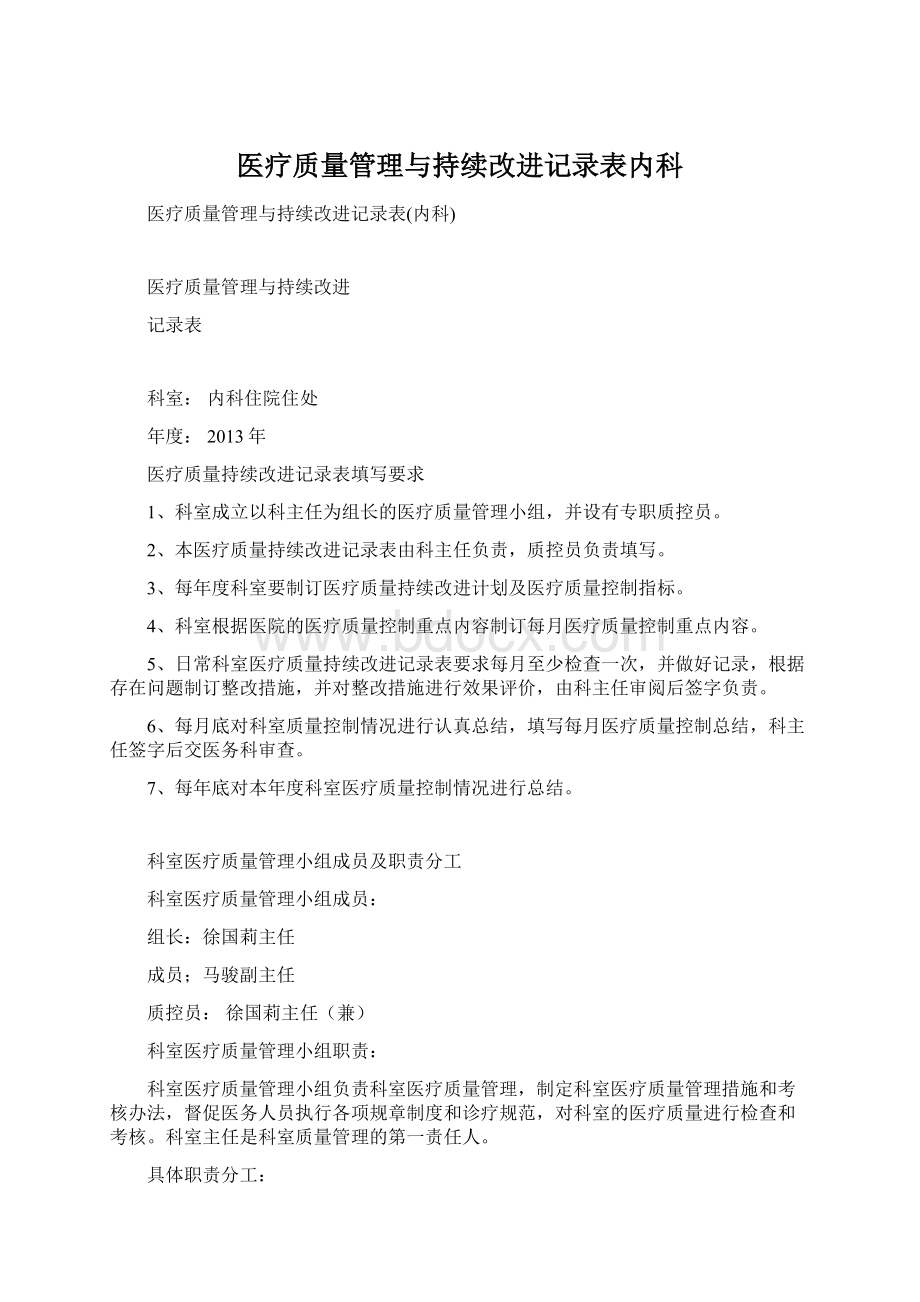 医疗质量管理与持续改进记录表内科.docx_第1页