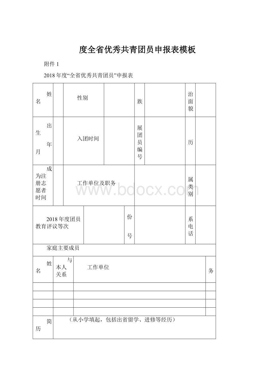 度全省优秀共青团员申报表模板.docx_第1页