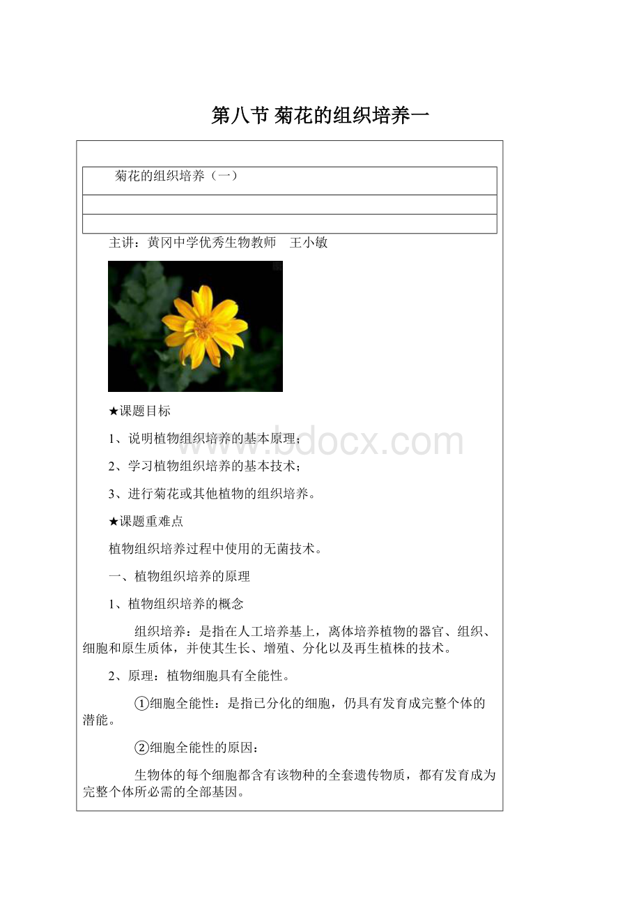 第八节 菊花的组织培养一.docx_第1页