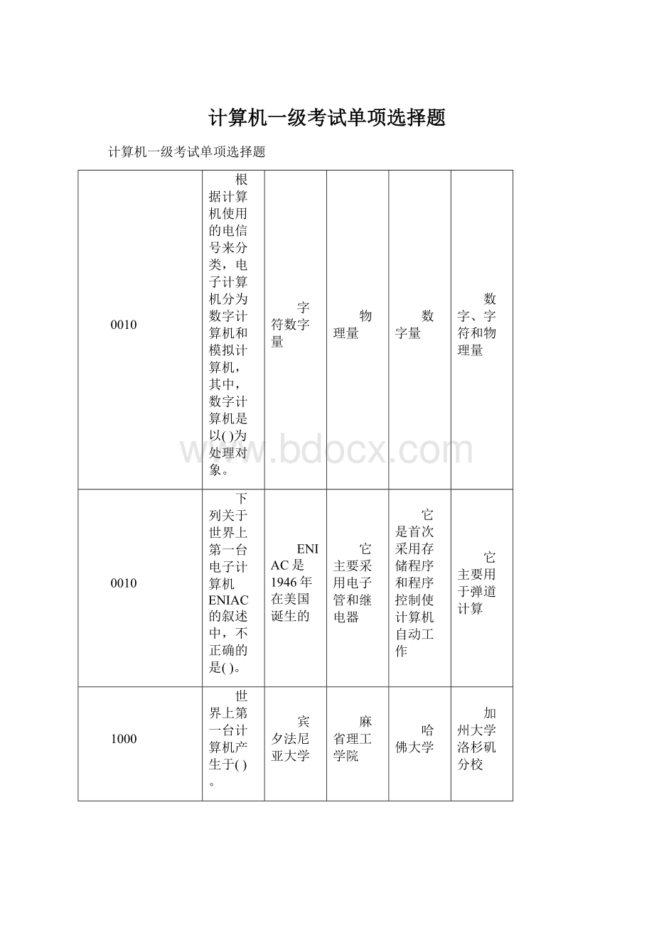 计算机一级考试单项选择题.docx