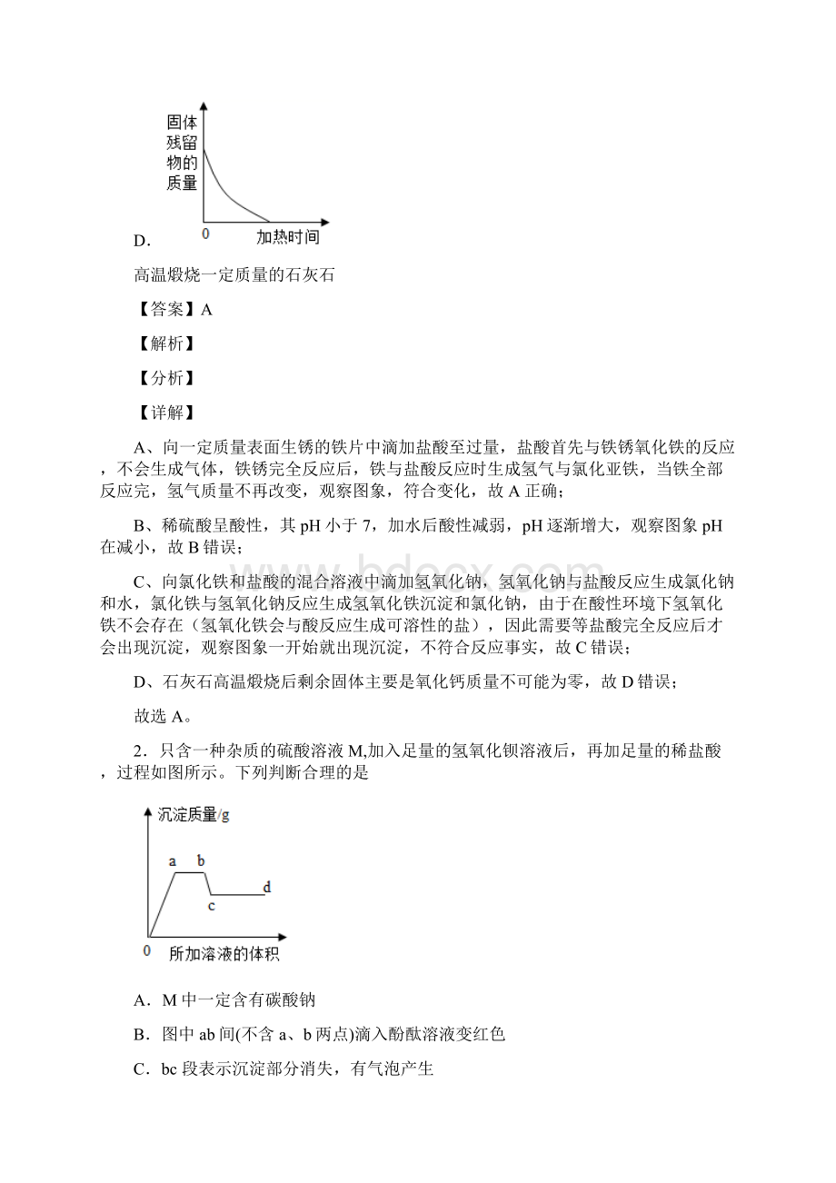 中考化学知识点过关培优 易错 难题训练金属及酸碱盐反应的图像附答案解析.docx_第2页