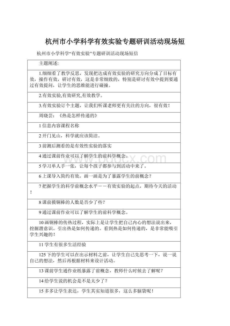 杭州市小学科学有效实验专题研训活动现场短.docx