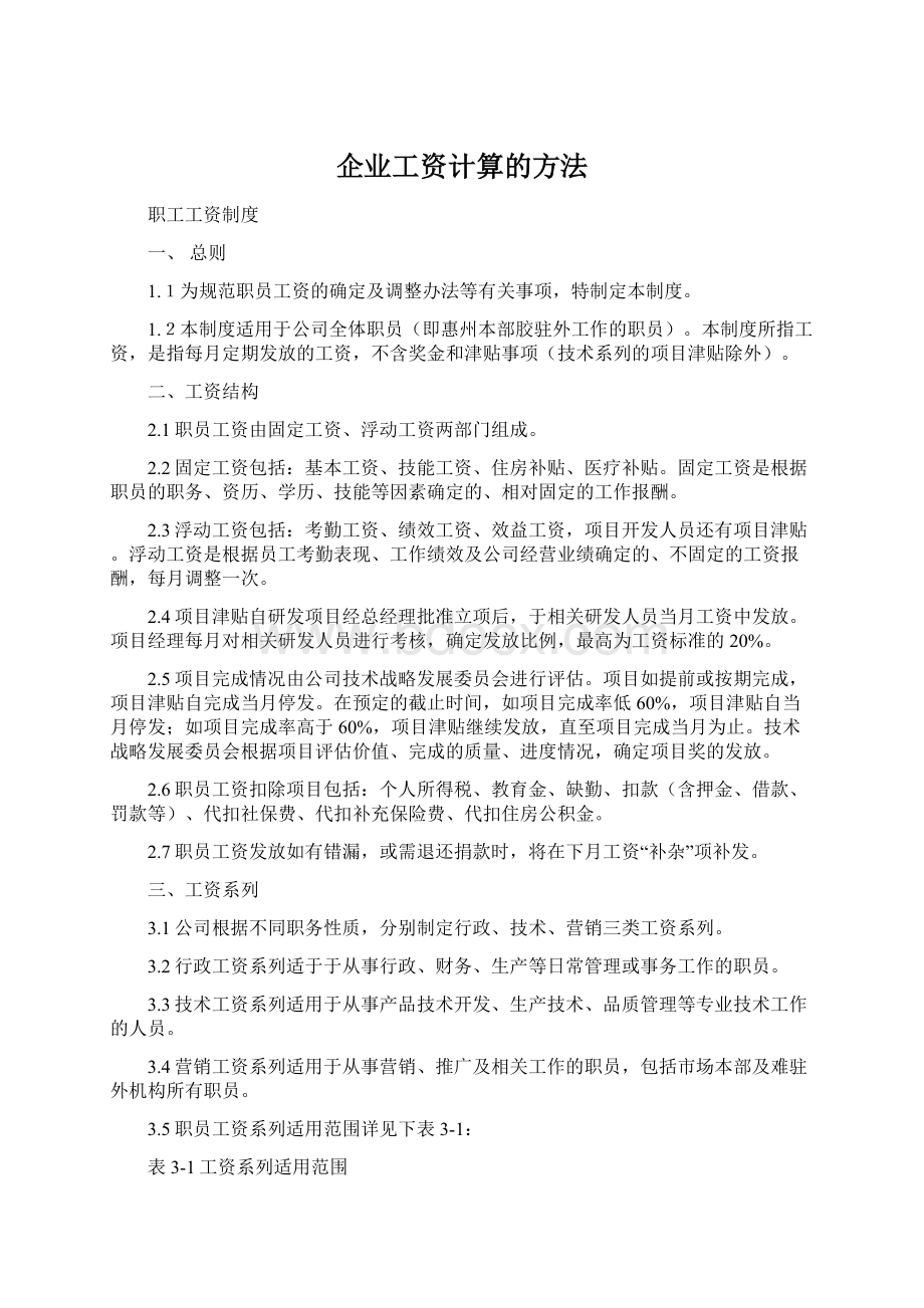 企业工资计算的方法Word文件下载.docx