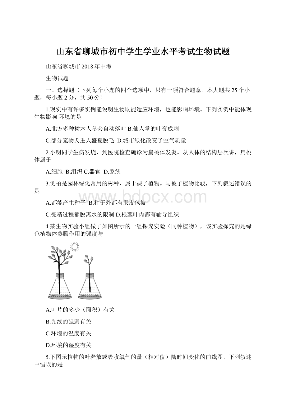 山东省聊城市初中学生学业水平考试生物试题.docx_第1页