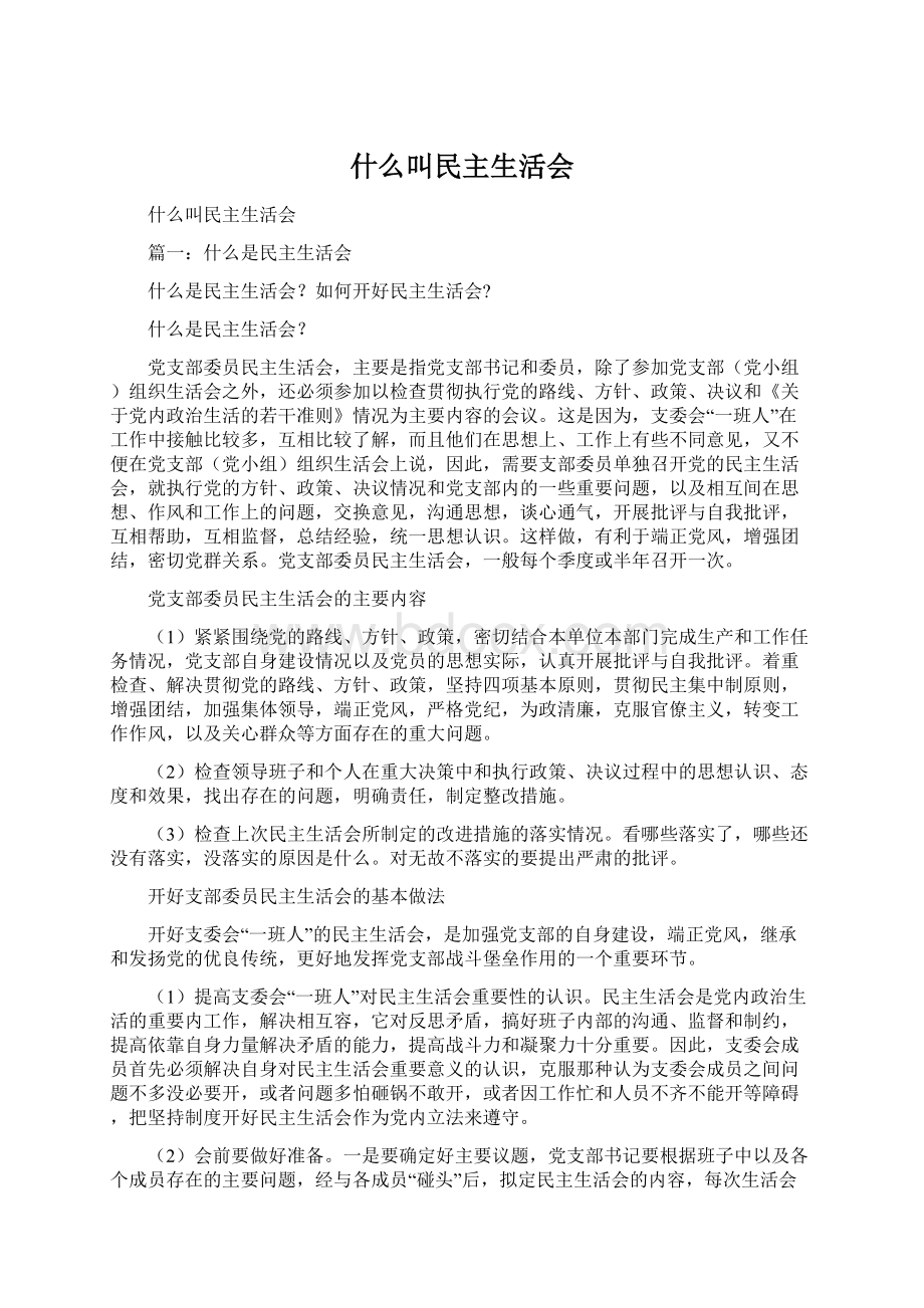 什么叫民主生活会Word格式.docx_第1页