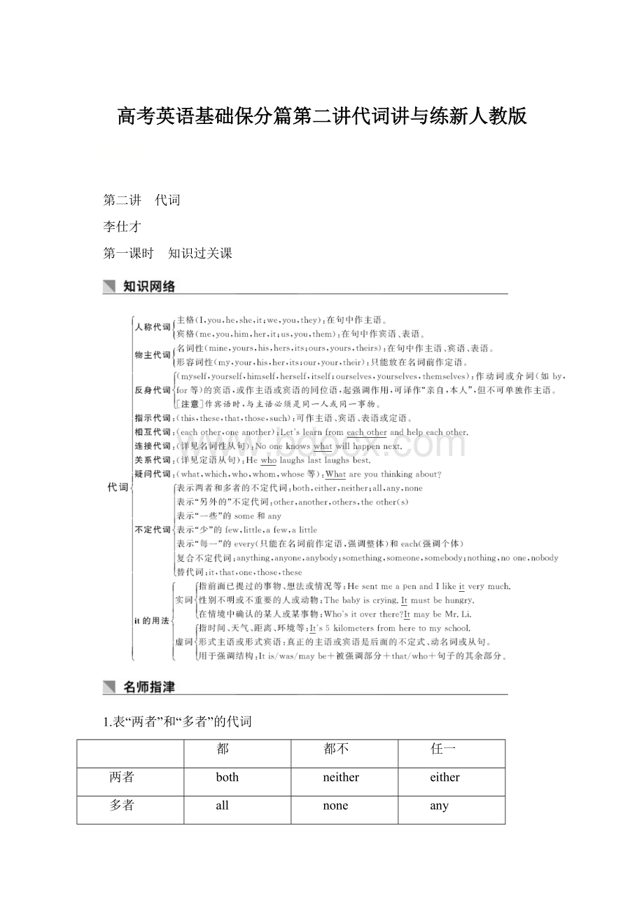 高考英语基础保分篇第二讲代词讲与练新人教版Word文档格式.docx