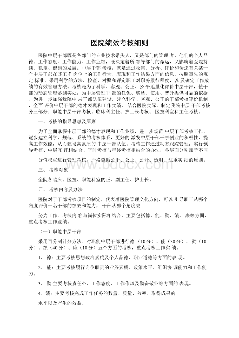 医院绩效考核细则Word文档格式.docx