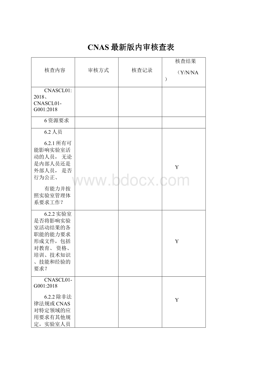 CNAS最新版内审核查表Word格式.docx