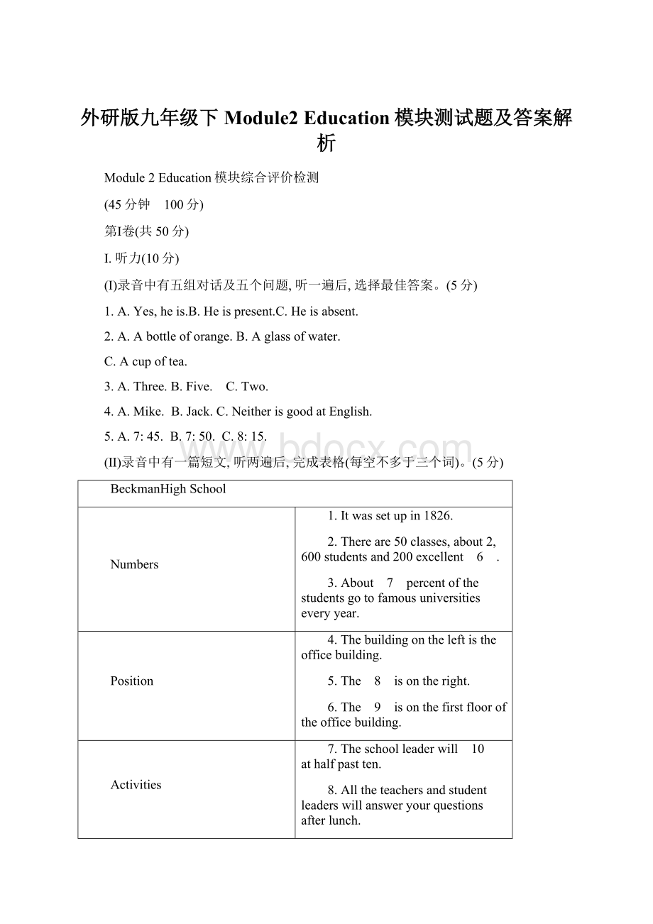 外研版九年级下Module2 Education模块测试题及答案解析Word文档下载推荐.docx