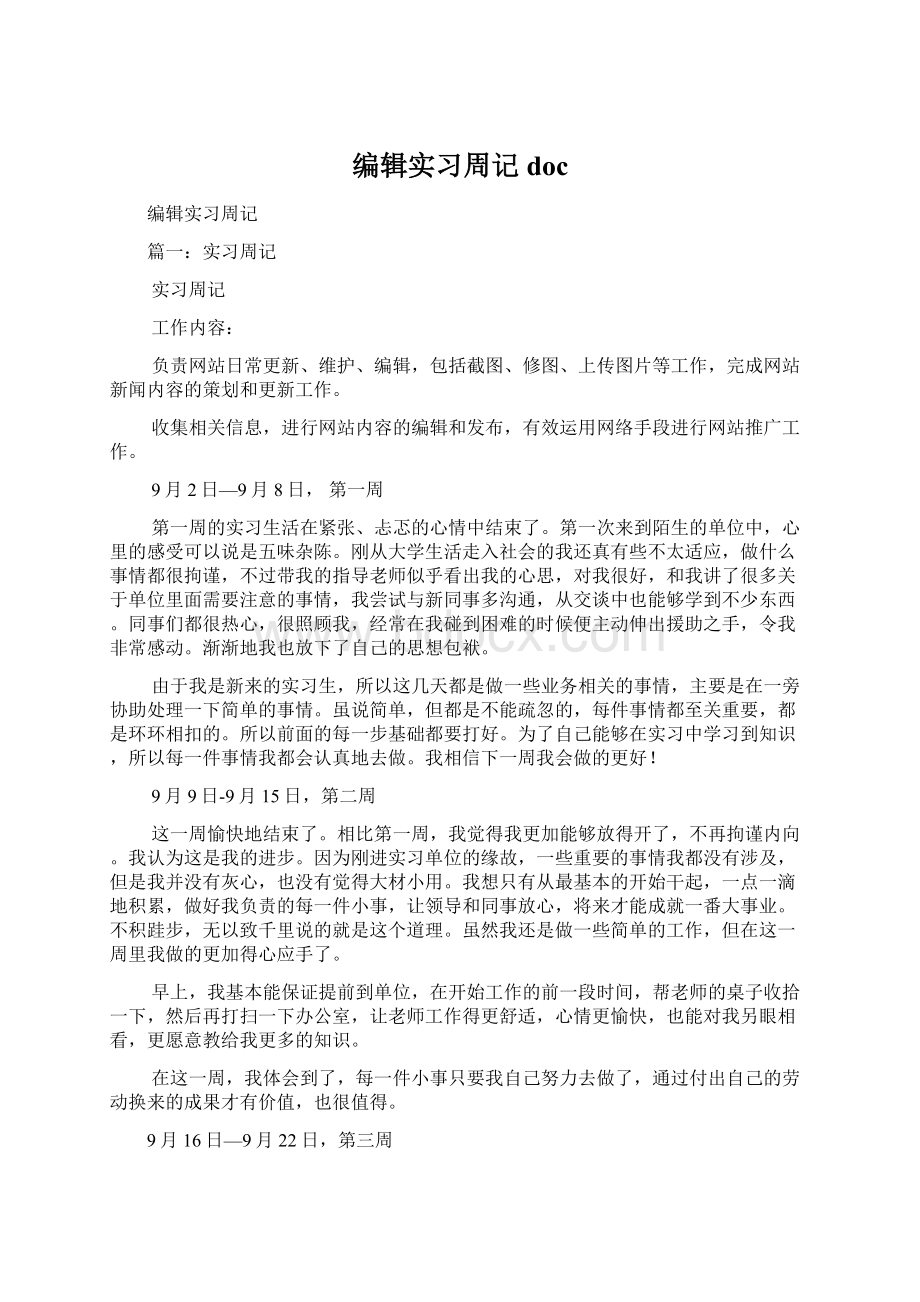 编辑实习周记docWord文件下载.docx