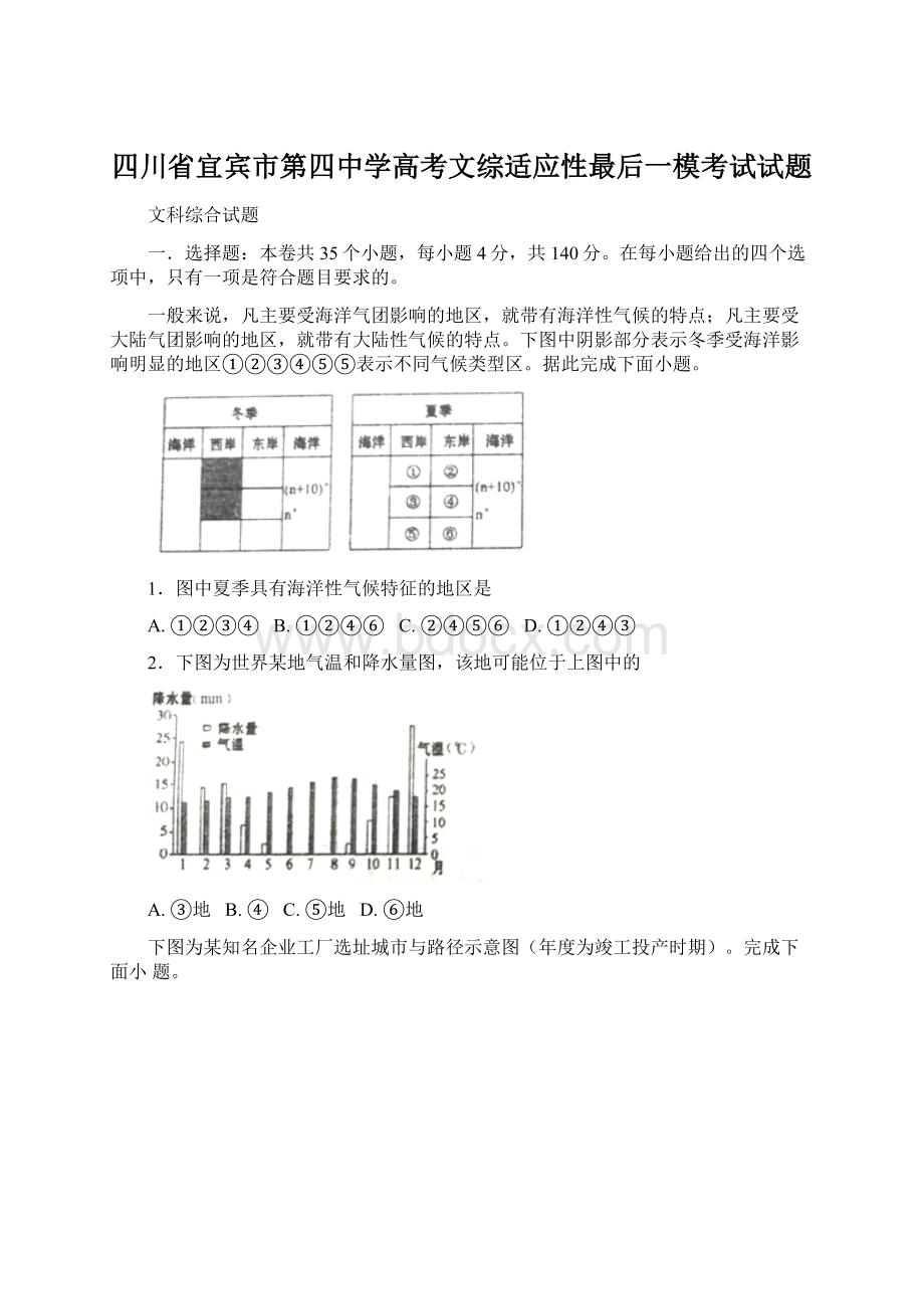 四川省宜宾市第四中学高考文综适应性最后一模考试试题.docx