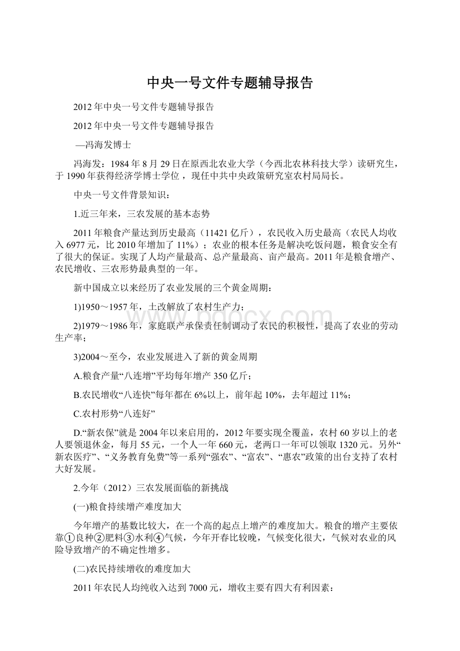 中央一号文件专题辅导报告.docx