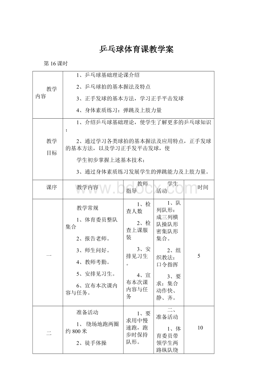 乒乓球体育课教学案.docx_第1页