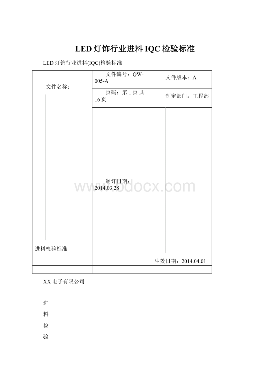 LED灯饰行业进料IQC检验标准Word文档格式.docx