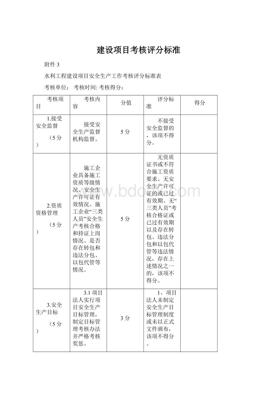 建设项目考核评分标准Word文档下载推荐.docx