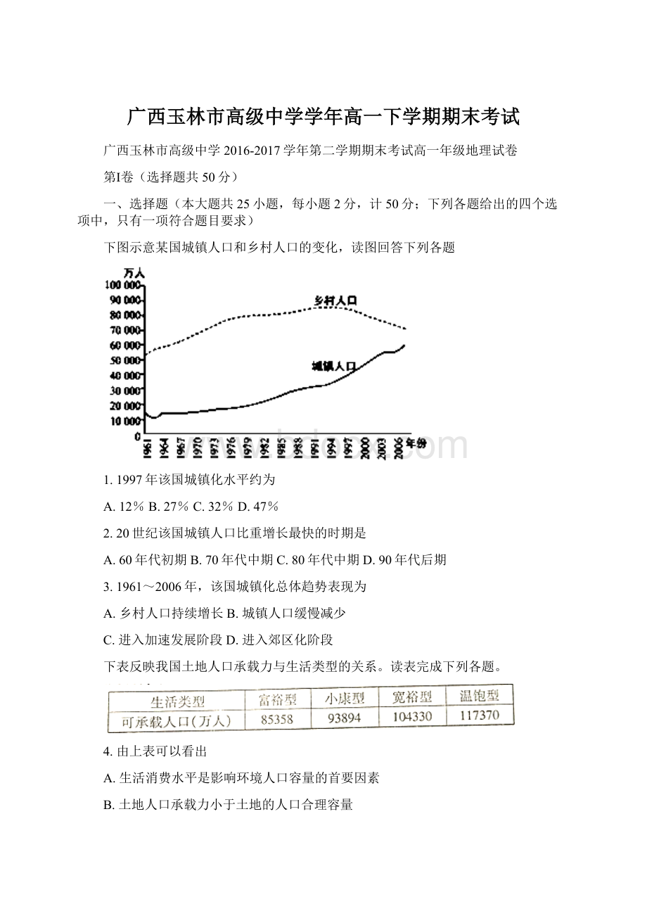 广西玉林市高级中学学年高一下学期期末考试.docx