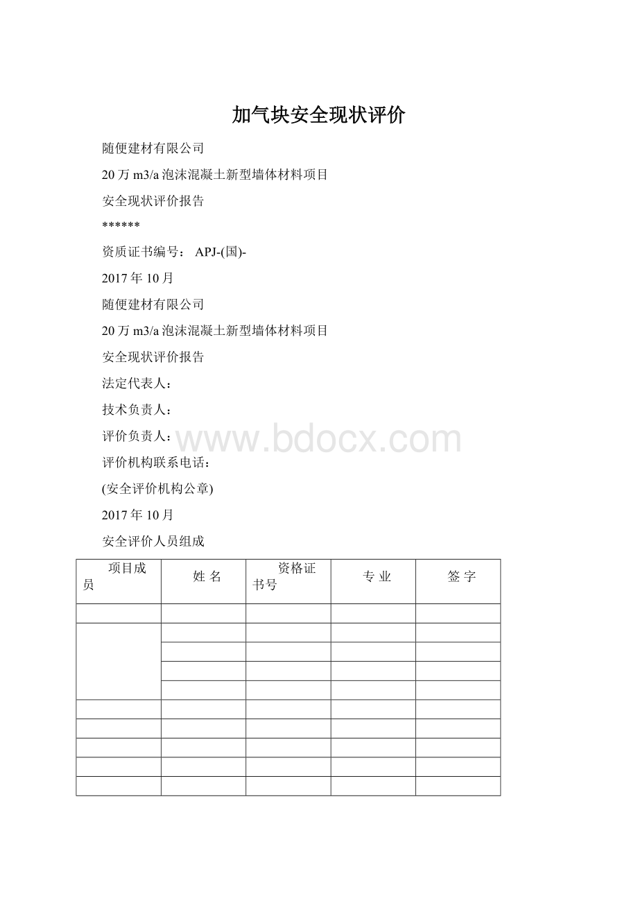 加气块安全现状评价Word文档格式.docx_第1页