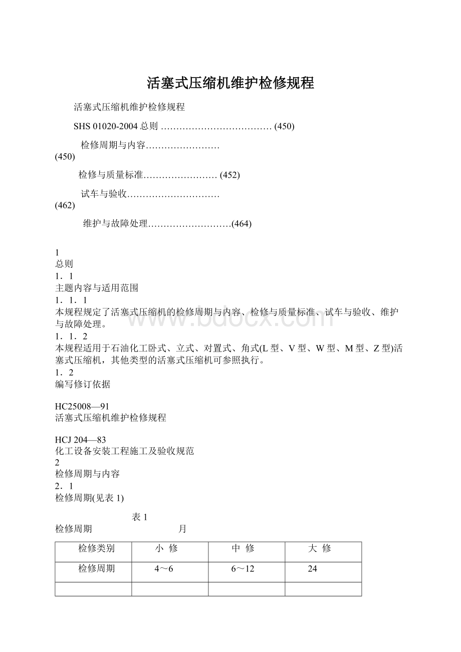 活塞式压缩机维护检修规程.docx_第1页