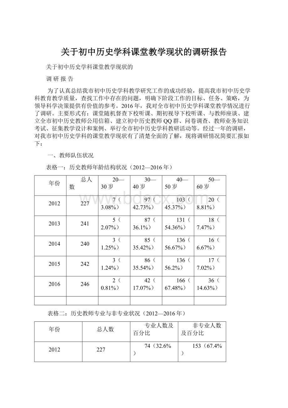 关于初中历史学科课堂教学现状的调研报告.docx_第1页