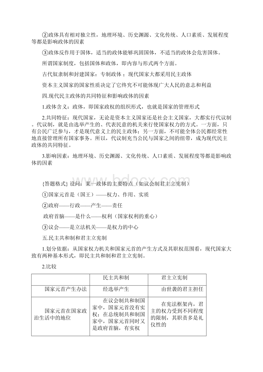 高中政治选修三国家组织与国际常识知识点整理超细加上答题思路整理文档格式.docx_第2页