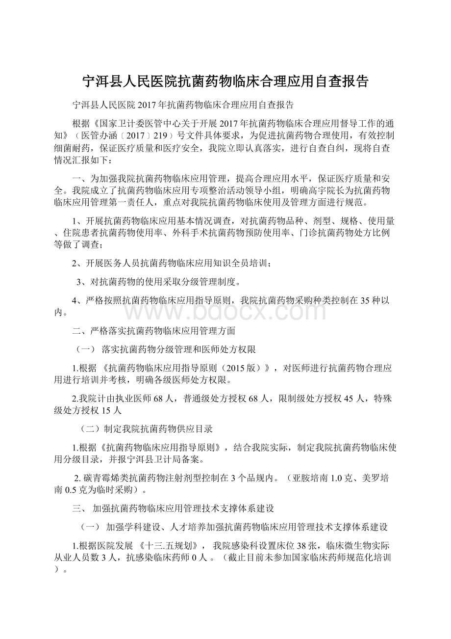 宁洱县人民医院抗菌药物临床合理应用自查报告.docx