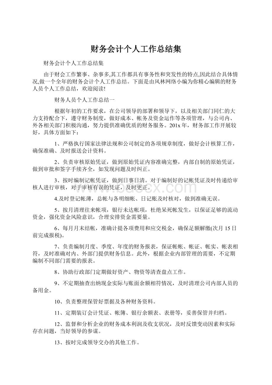 财务会计个人工作总结集.docx_第1页