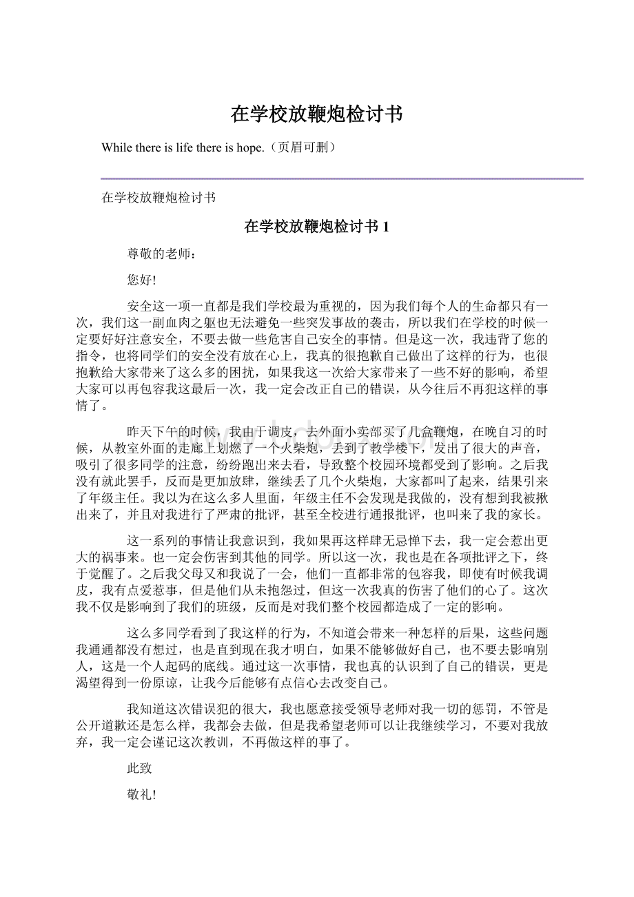 在学校放鞭炮检讨书Word文件下载.docx