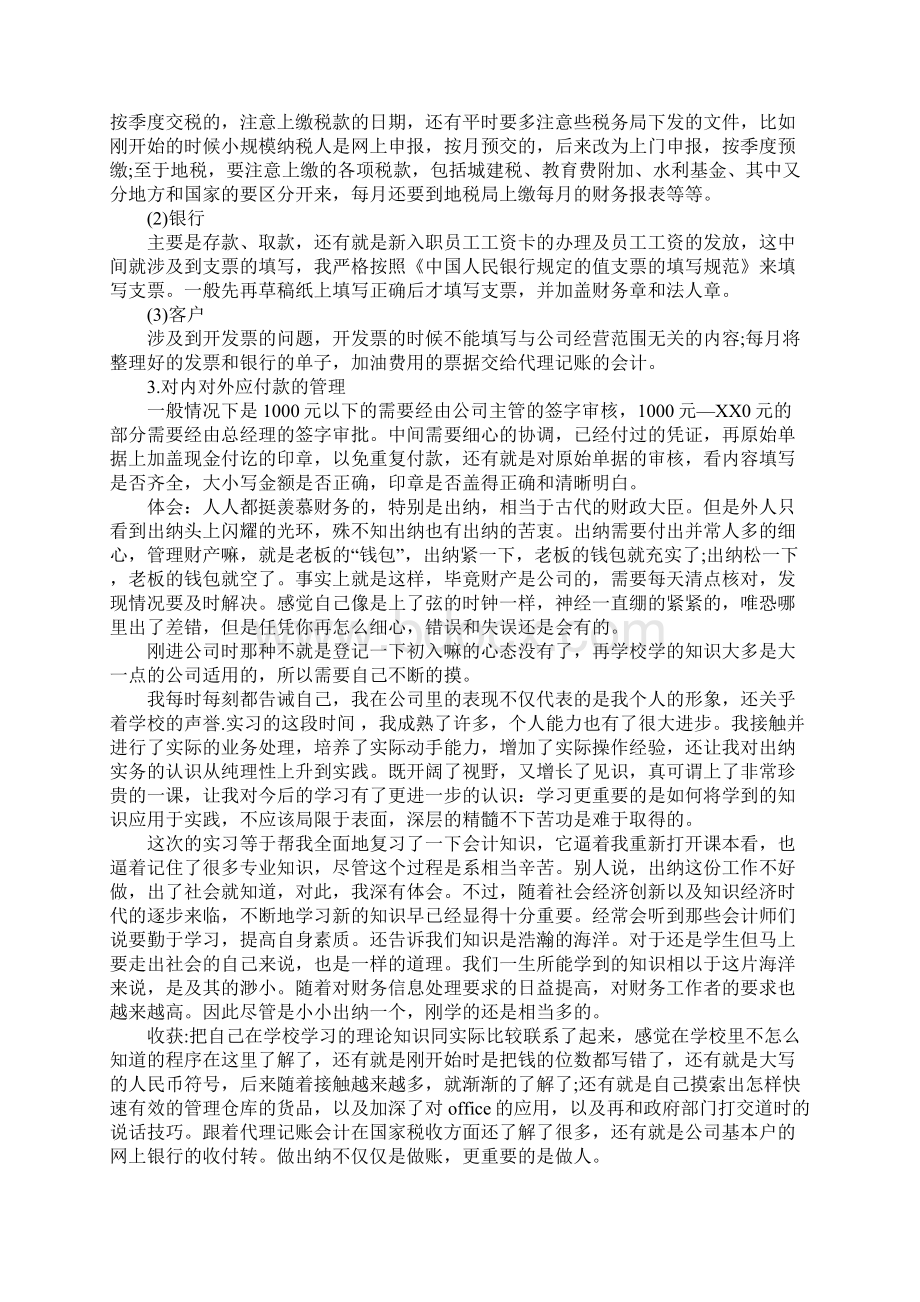 出纳实习总结报告3篇Word格式.docx_第2页