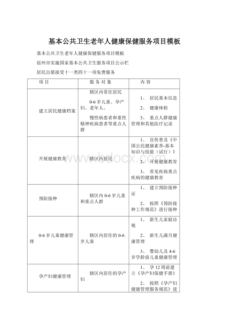 基本公共卫生老年人健康保健服务项目模板.docx_第1页