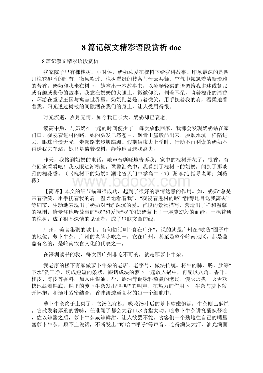 8篇记叙文精彩语段赏析docWord格式.docx