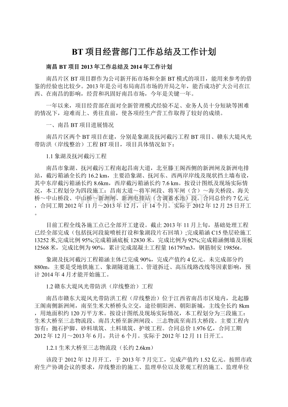 BT项目经营部门工作总结及工作计划Word文档下载推荐.docx_第1页