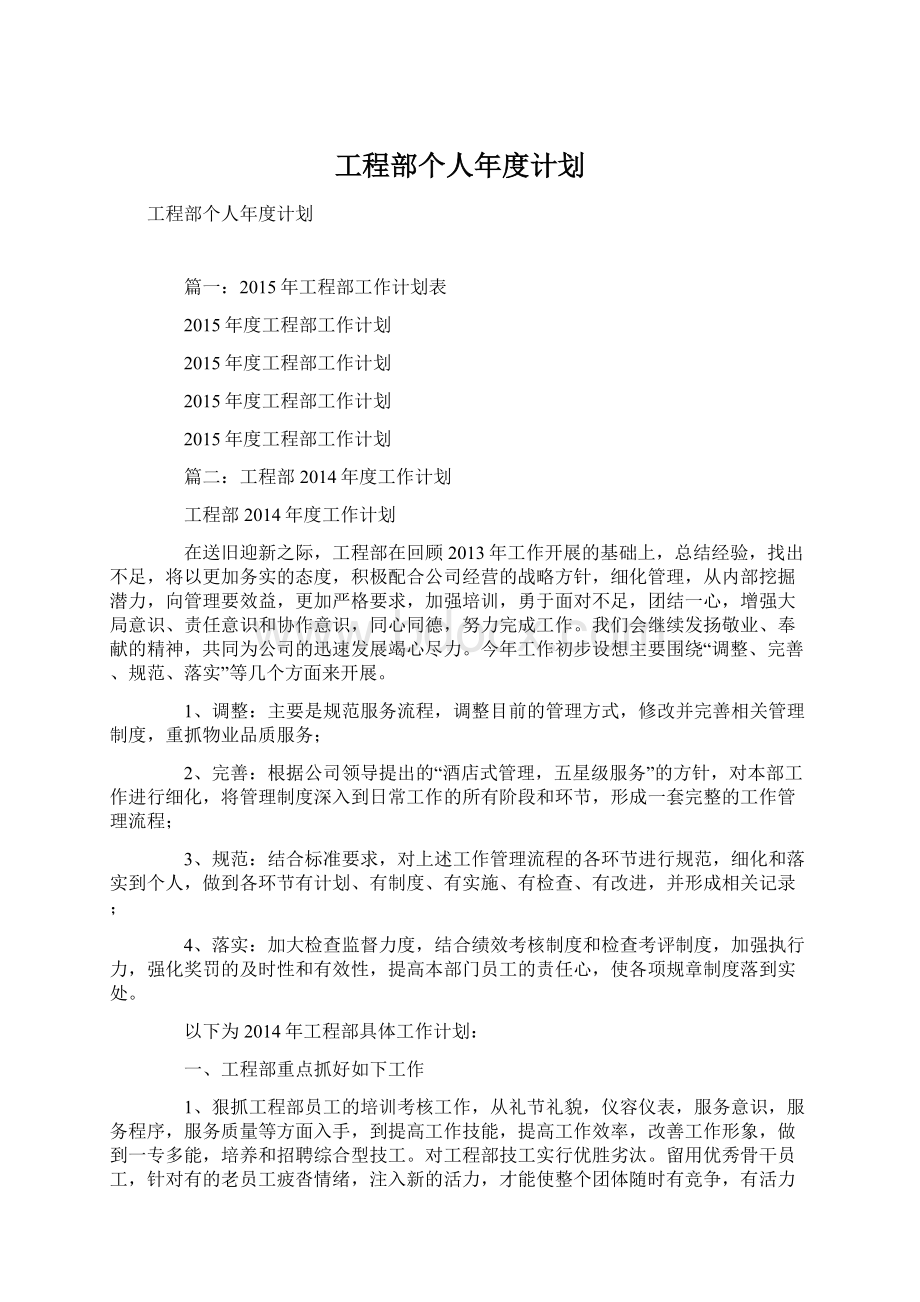 工程部个人年度计划文档格式.docx_第1页