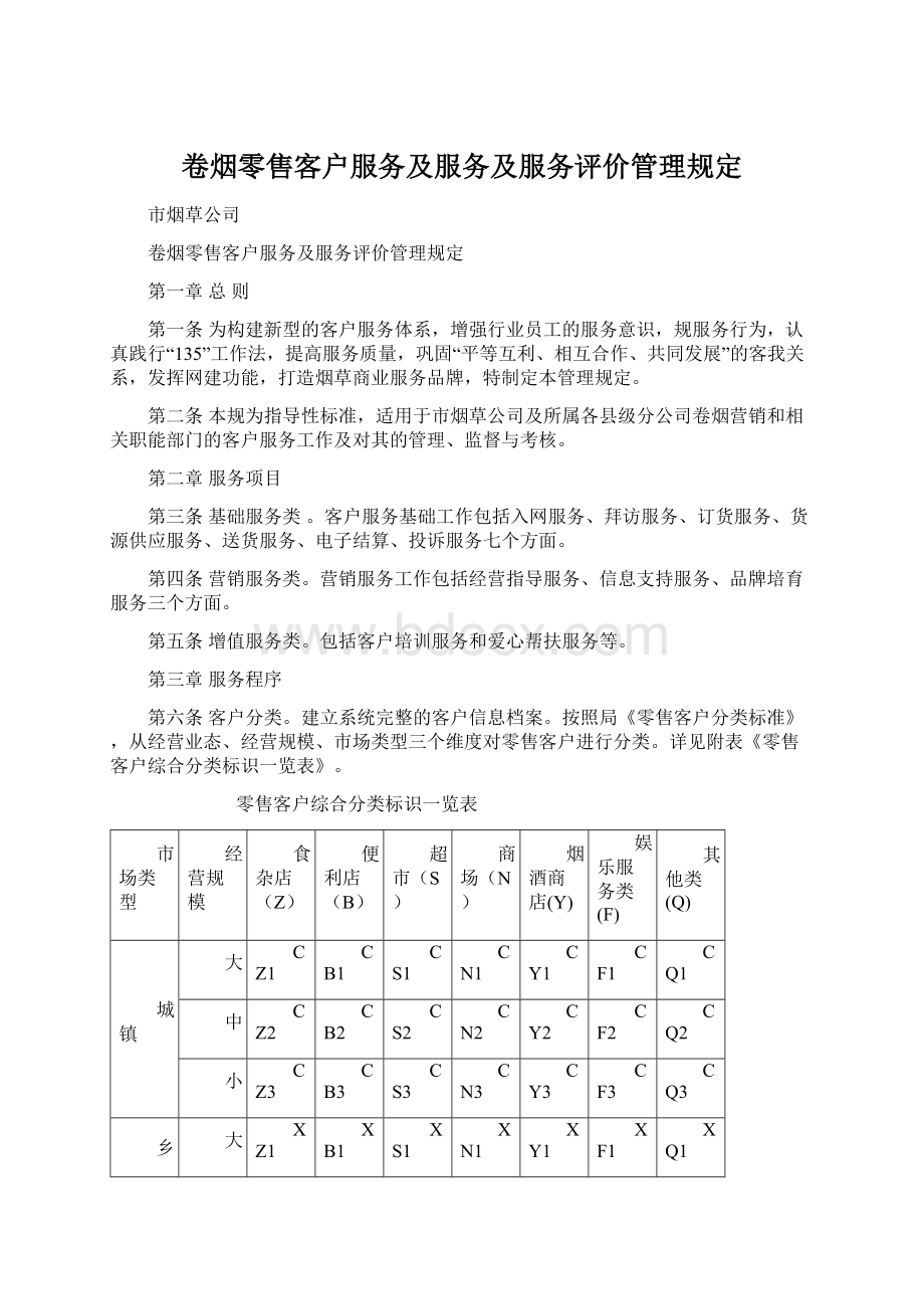 卷烟零售客户服务及服务及服务评价管理规定Word文档下载推荐.docx_第1页