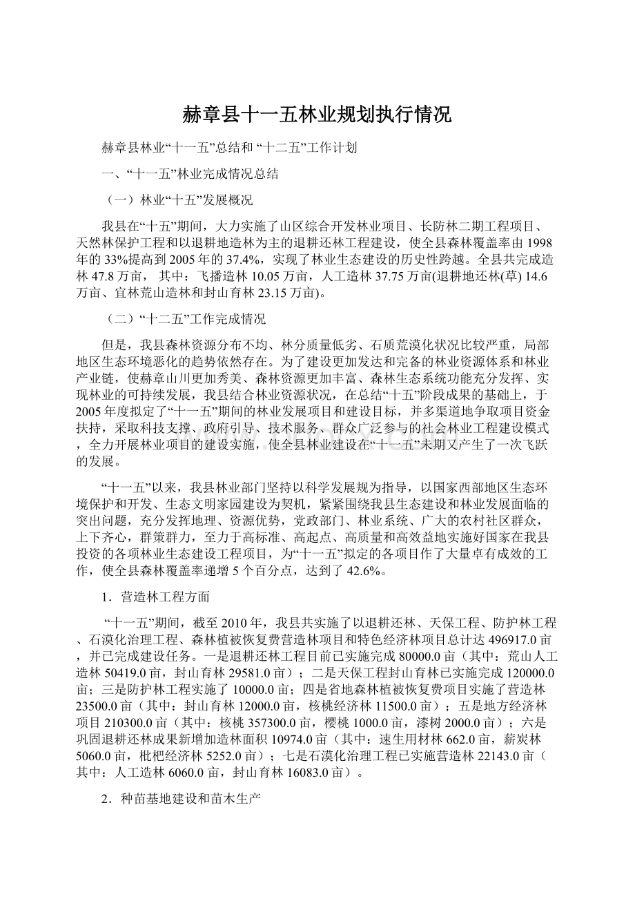 赫章县十一五林业规划执行情况Word下载.docx