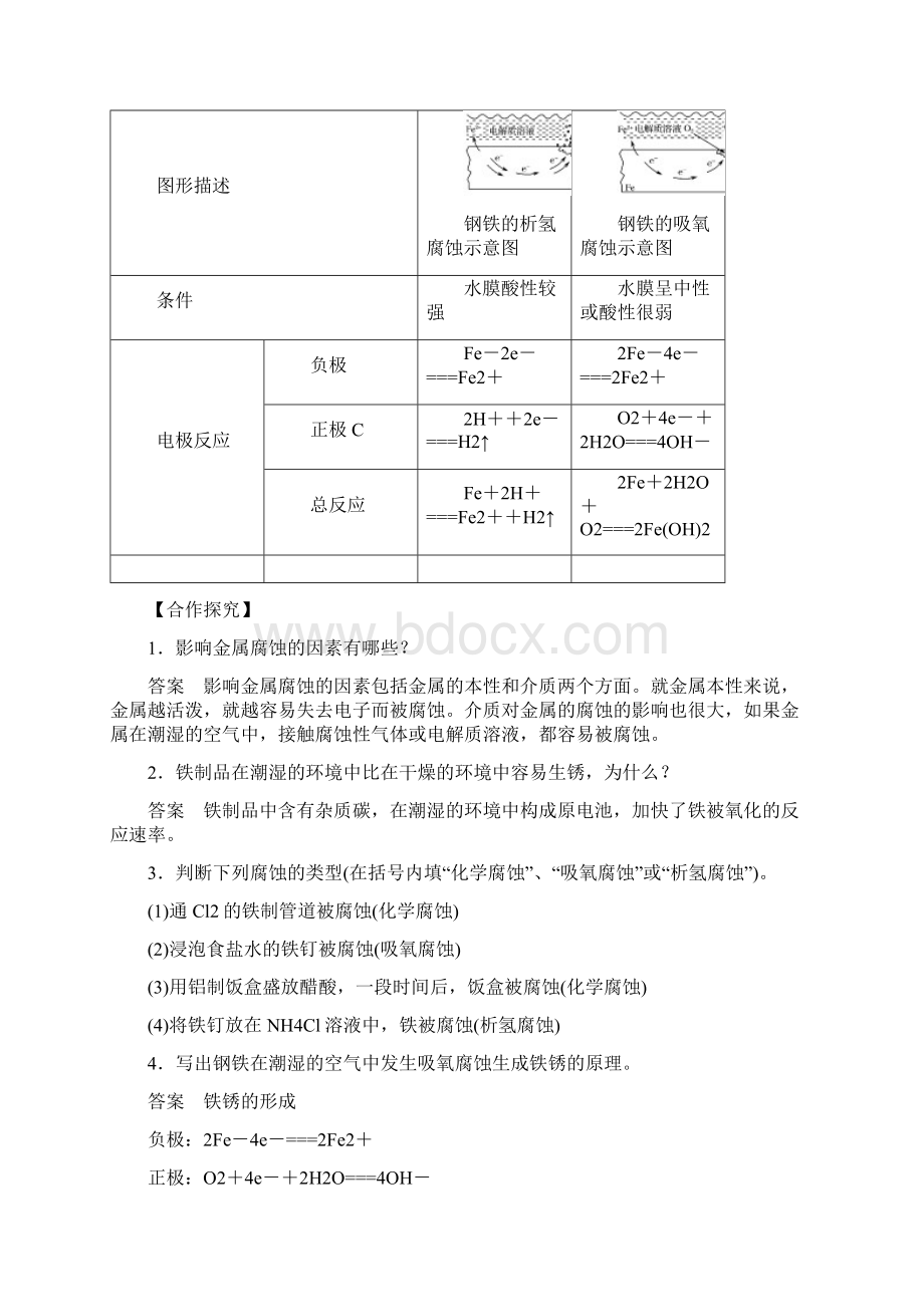 高中化学第四章电化学基础第四节金属的电化学腐蚀与防护学案新人教版.docx_第2页