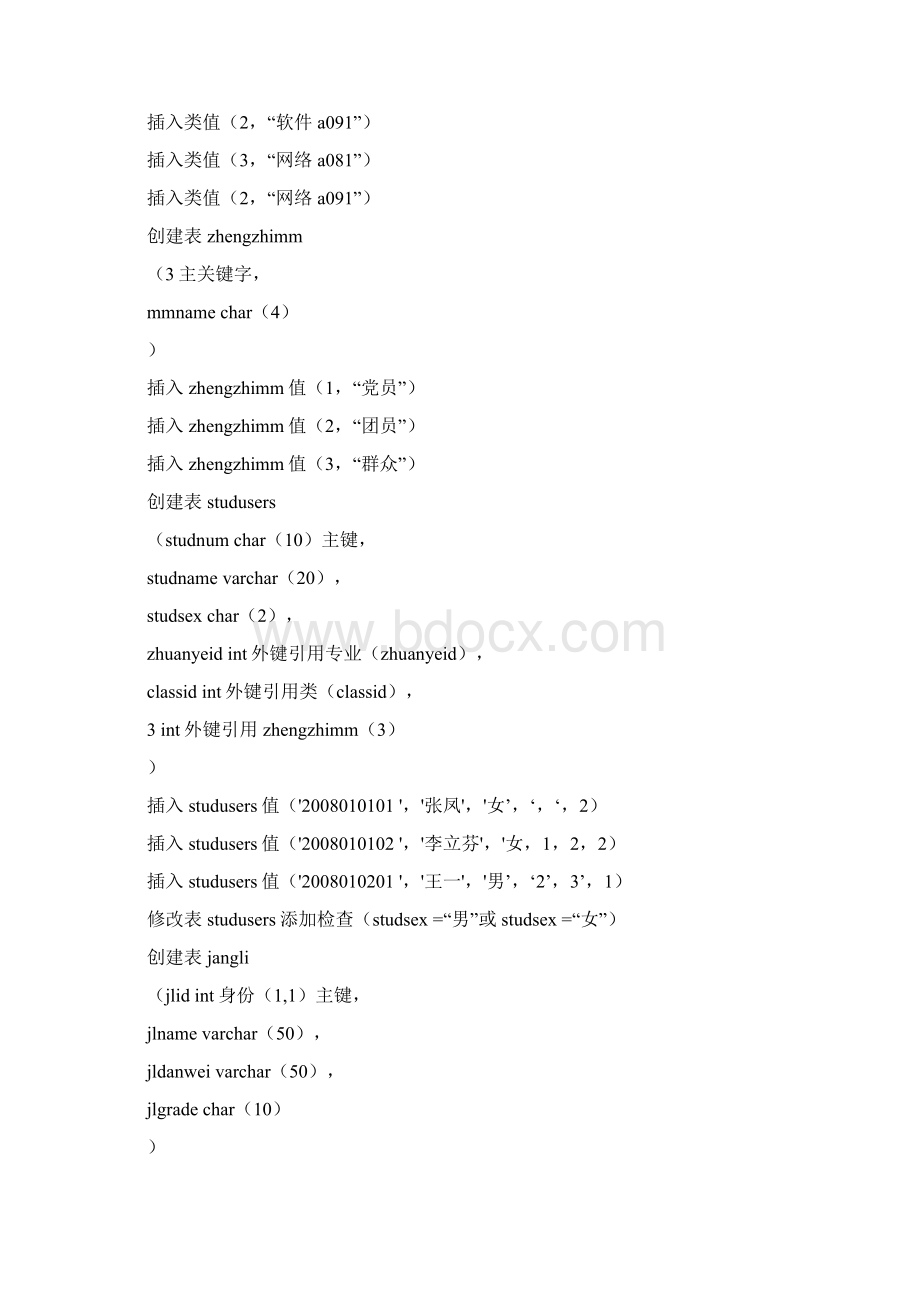 学生基本信息数据库代码Student basic information database codeWord文档下载推荐.docx_第2页