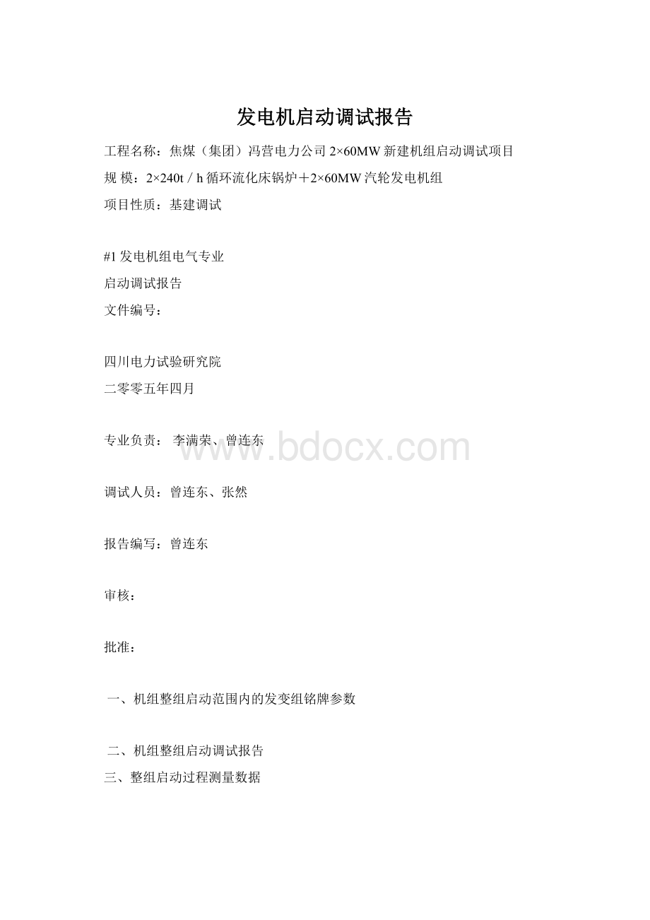 发电机启动调试报告Word文档格式.docx