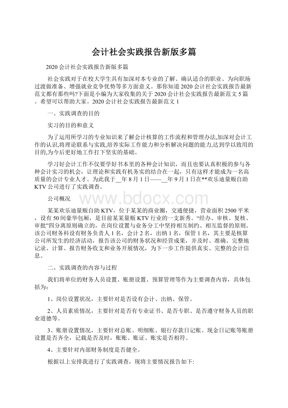 会计社会实践报告新版多篇Word文件下载.docx