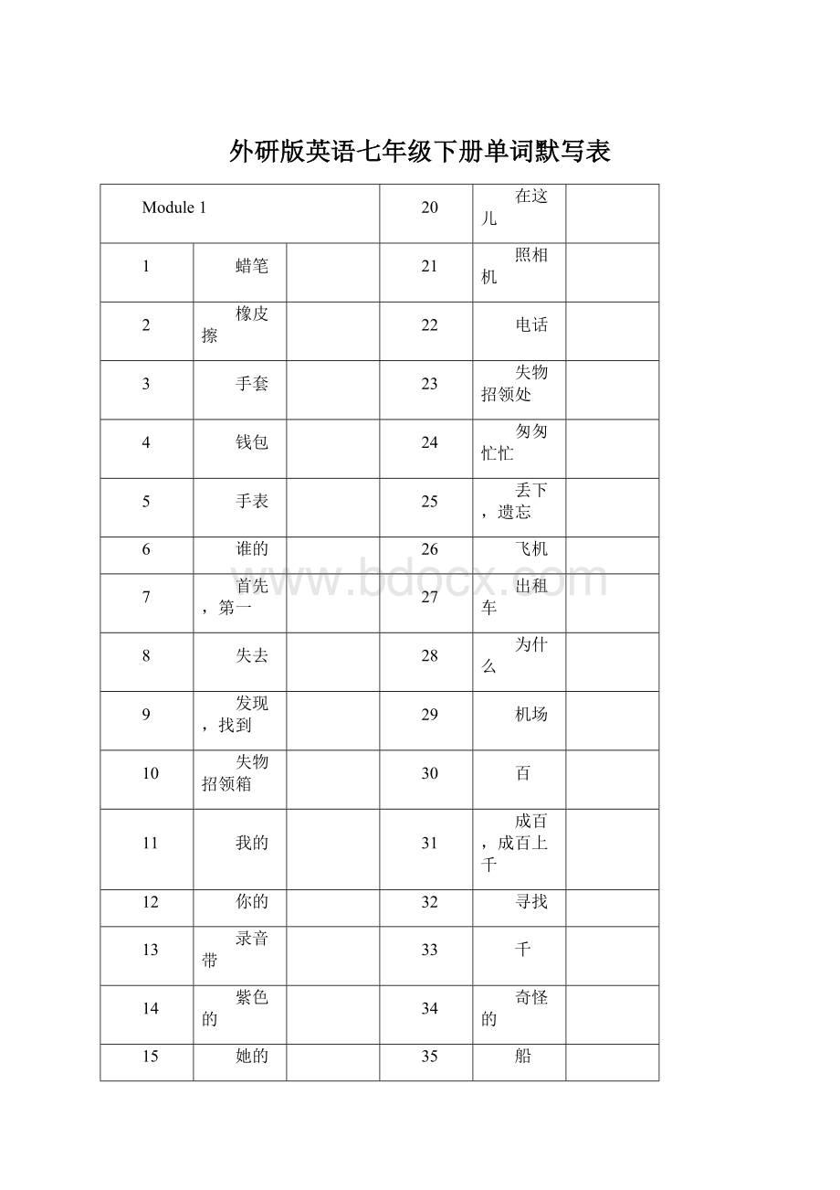 外研版英语七年级下册单词默写表.docx_第1页