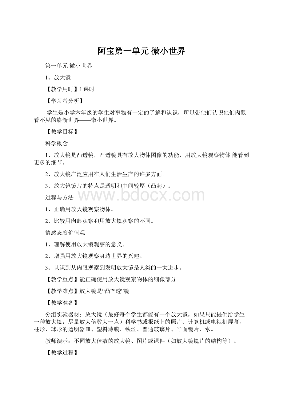 阿宝第一单元 微小世界Word文件下载.docx