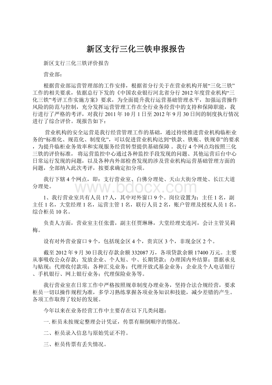 新区支行三化三铁申报报告.docx