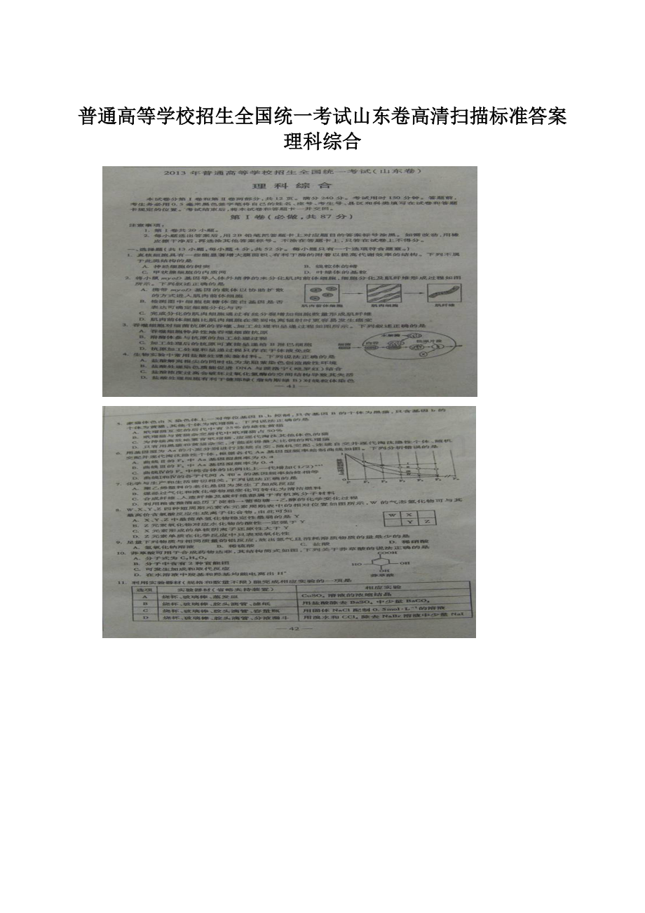 普通高等学校招生全国统一考试山东卷高清扫描标准答案理科综合Word格式.docx