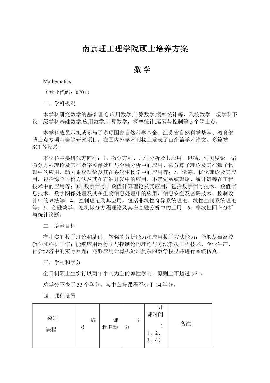 南京理工理学院硕士培养方案Word下载.docx