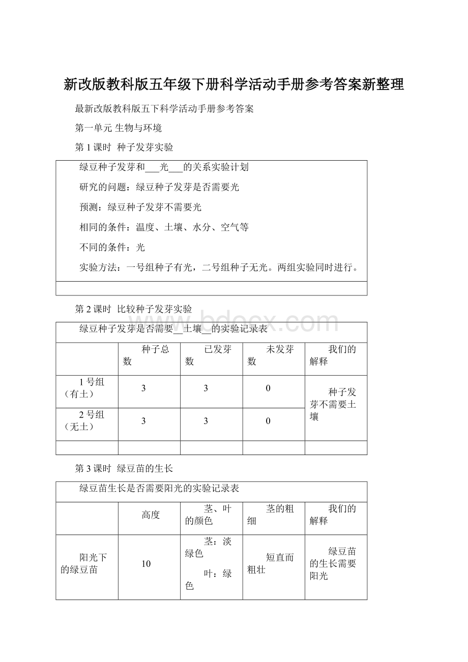 新改版教科版五年级下册科学活动手册参考答案新整理.docx