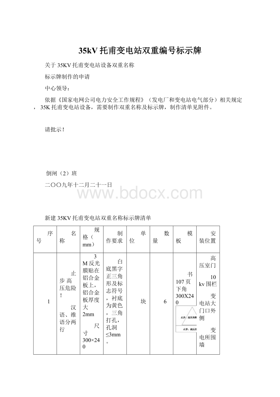 35kV托甫变电站双重编号标示牌文档格式.docx_第1页
