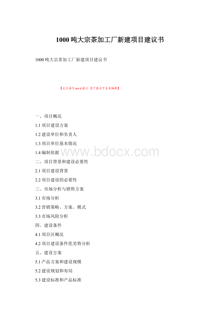 1000吨大宗茶加工厂新建项目建议书Word格式文档下载.docx_第1页