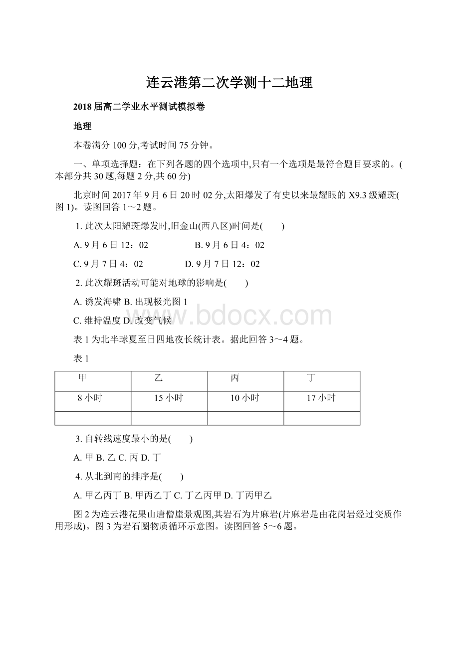 连云港第二次学测十二地理Word文档下载推荐.docx