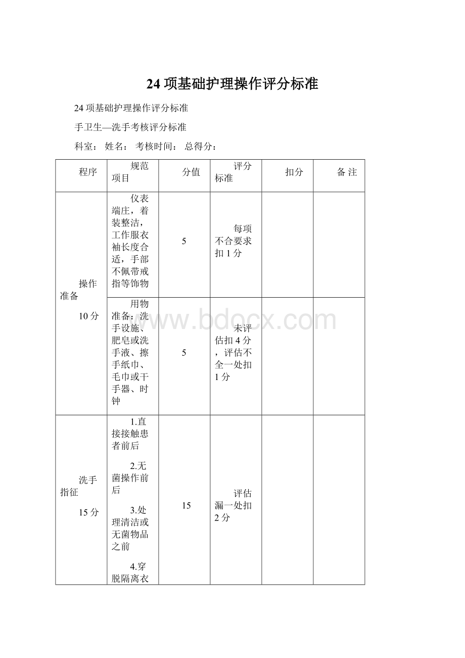 24项基础护理操作评分标准Word格式.docx