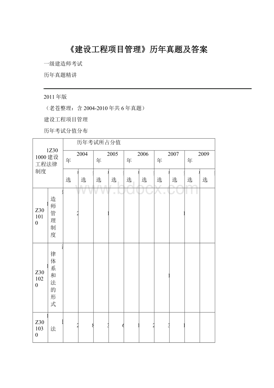 《建设工程项目管理》历年真题及答案Word下载.docx_第1页